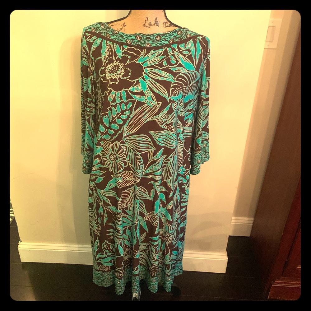 COPY - Brown/teal sheath dress. Plus 16W
